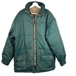 Vintage Guy Loren Reversible Jacket Mens Large Green Quilted Full Zip Front Coat